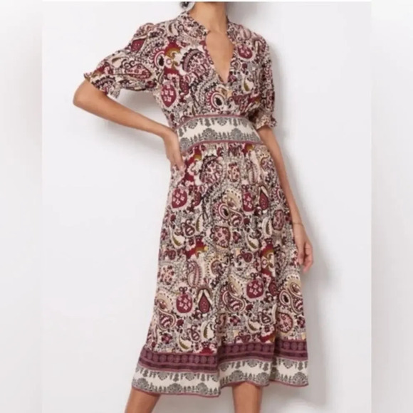ba&sh Zael Paisley Midi Dress Size Large/US8 - Picture 2 of 8